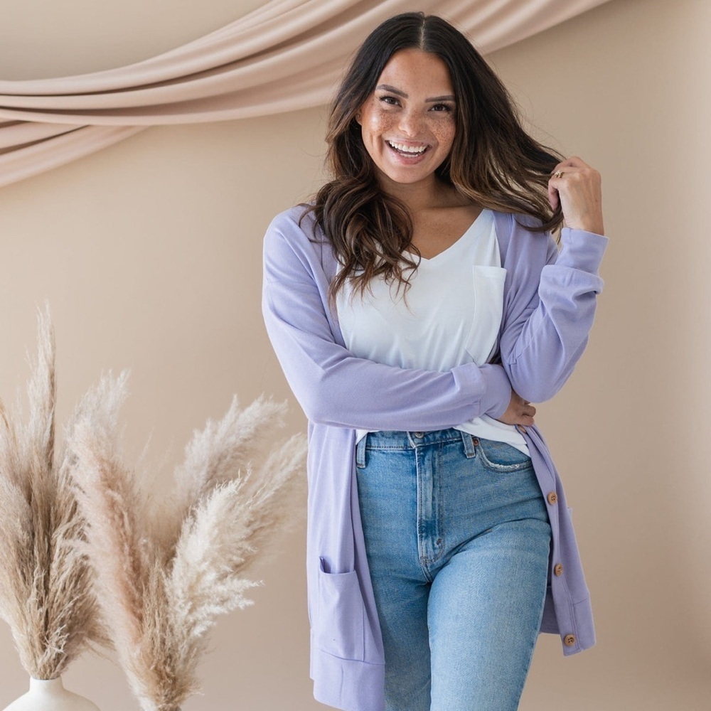 KYTE Baby Bamboo Jersey Adult Cardigan in Taro